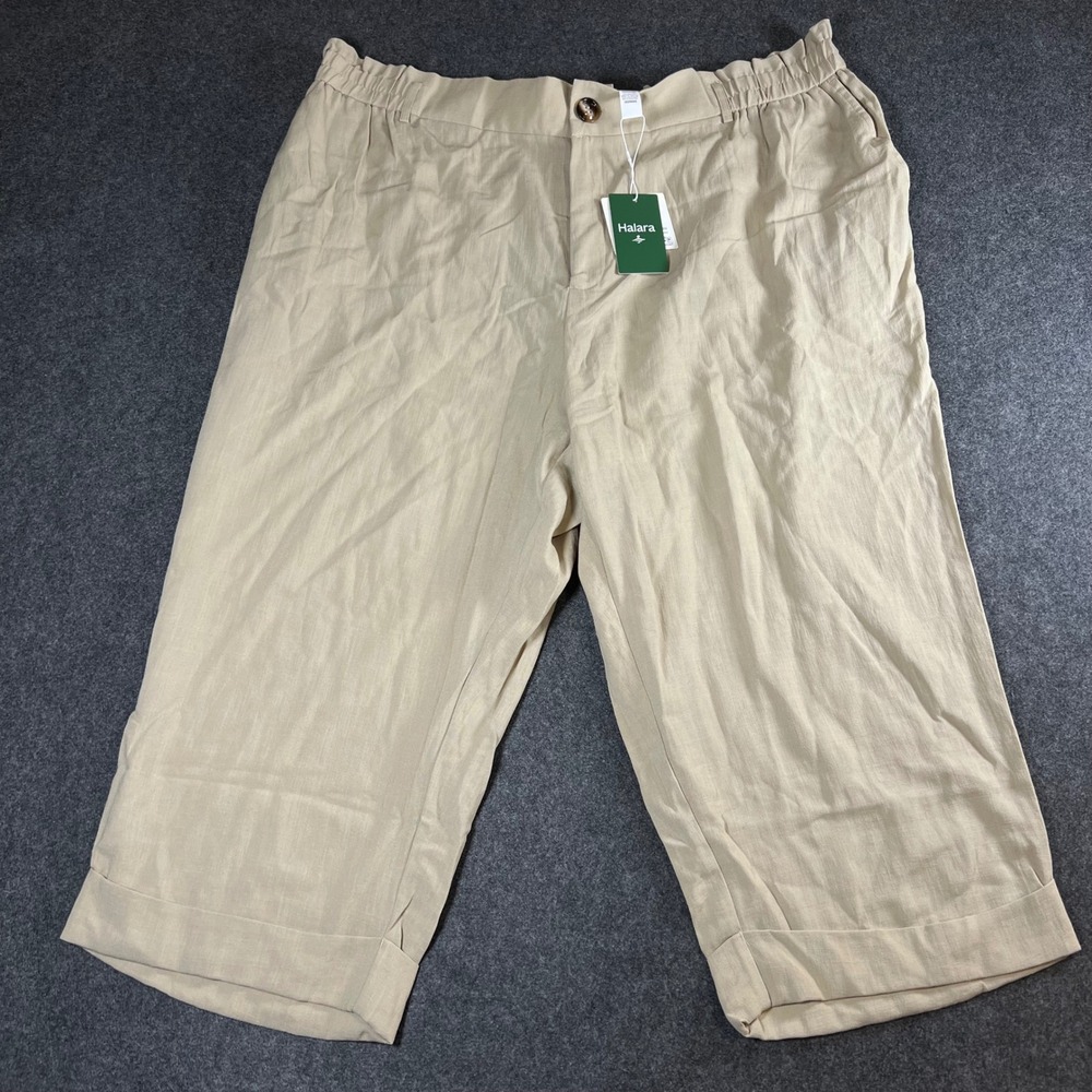 Halara High Waisted Elastic Back Cuffed Capri Pants Beige Tan Womens 3X NEW